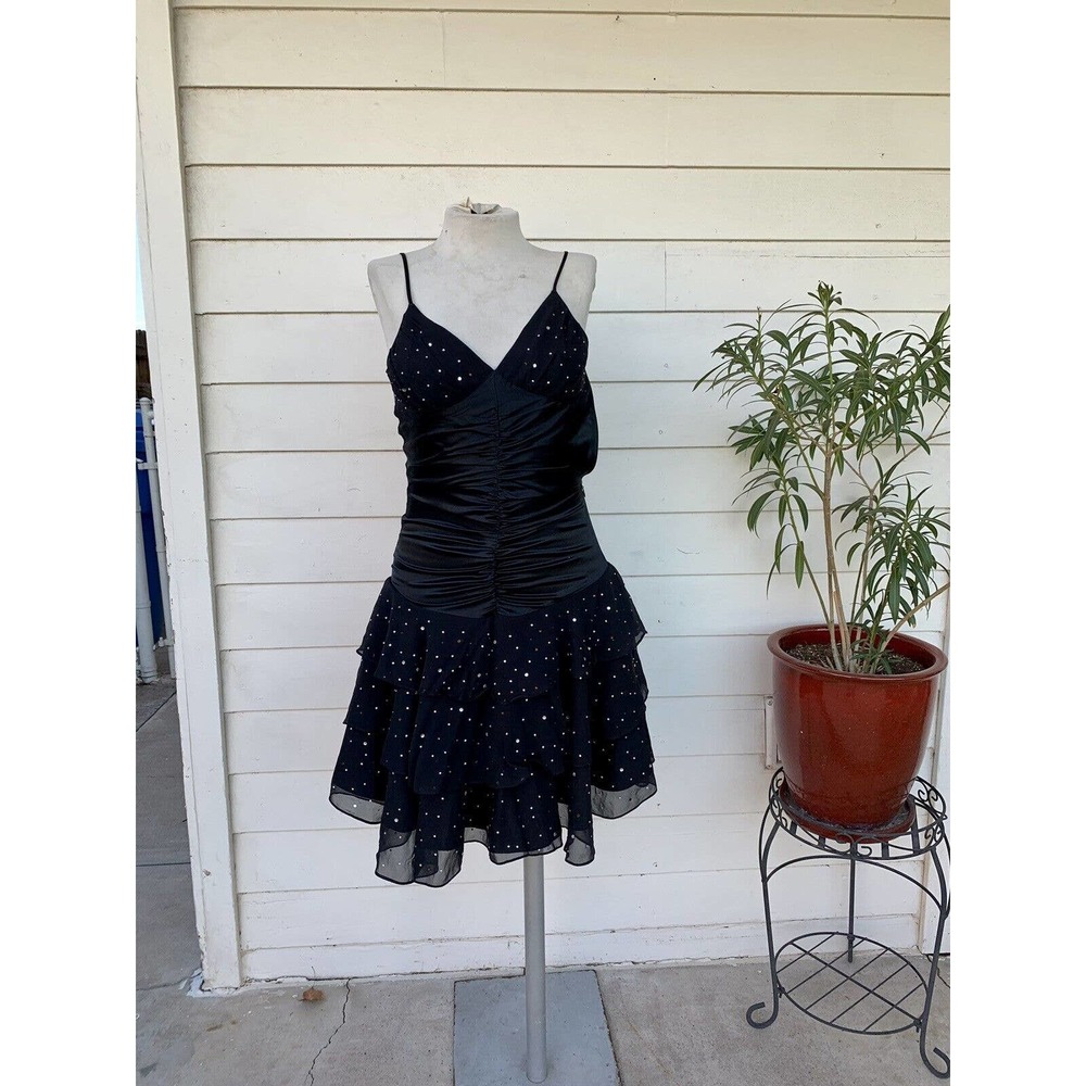 Vintage Betsey Johnson 90 2000 y2k Dress Midi Slip Silk Sexy Ruffle Ruched Rhine - Picture 3 of 10